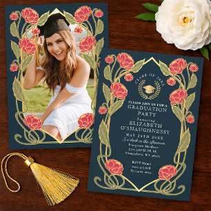 Invitation Fête de remise de diplôme Art nouveau rose élégant