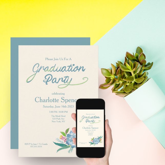Invitation Fête de remise de diplôme aux succulentes aquarell (Créateur téléchargé)