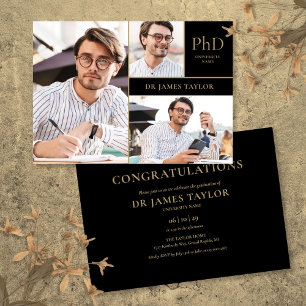 Invitation Fête de remise de diplôme de doctorat Gold Black 3