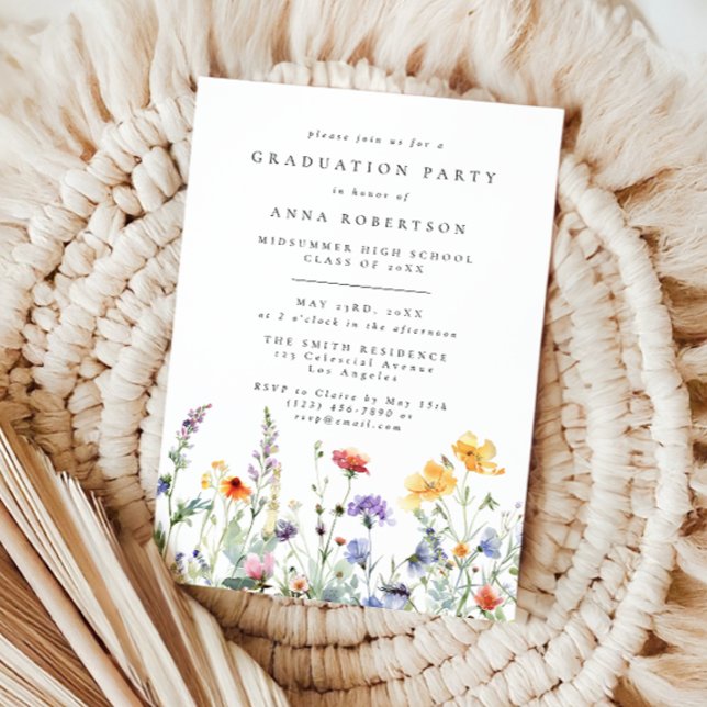 Invitation Fête de remise de diplôme florale aquarelle vibran (Créateur téléchargé)