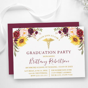Invitation Fête de remise de diplôme médical Floral Mixte Aqu