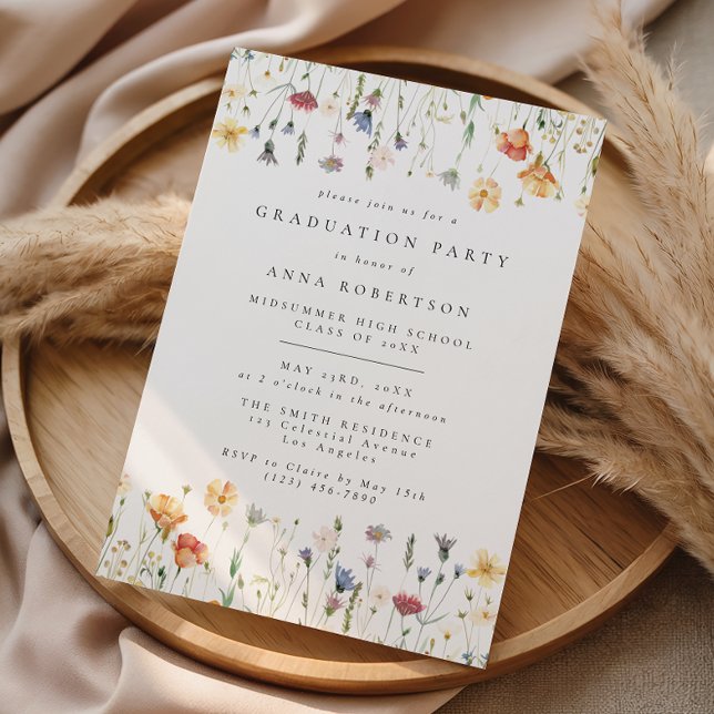 Invitation Fête de remise de diplôme Pastel Boho Fleur Sauvag (Créateur téléchargé)