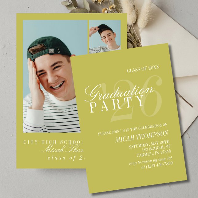 Invitation Fête de remise de diplôme photo Chartreuse moderne (Modern Chartreuse Photo Graduation Party Invitation)