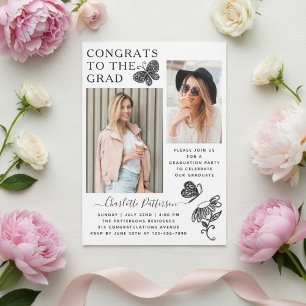 Invitation Fête de remise de diplôme photo papillon blanc mod