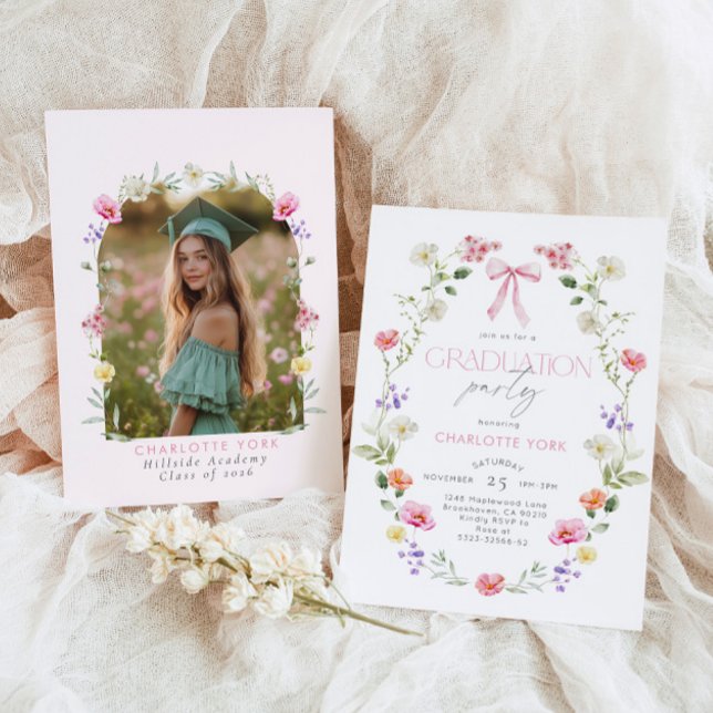 Invitation Fête de remise de diplôme Wildlfower Nœud rose (Créateur téléchargé)