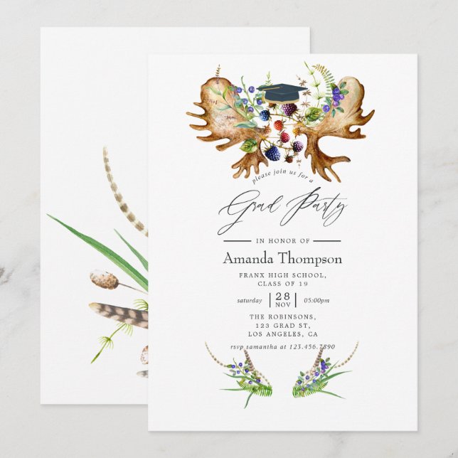 Invitation Fête de remise de diplômes à la forêt rustique aqu (Devant / Derrière)