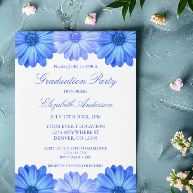 Invitation Fête de remise de diplômes aux fleurs bleues (Créateur téléchargé)