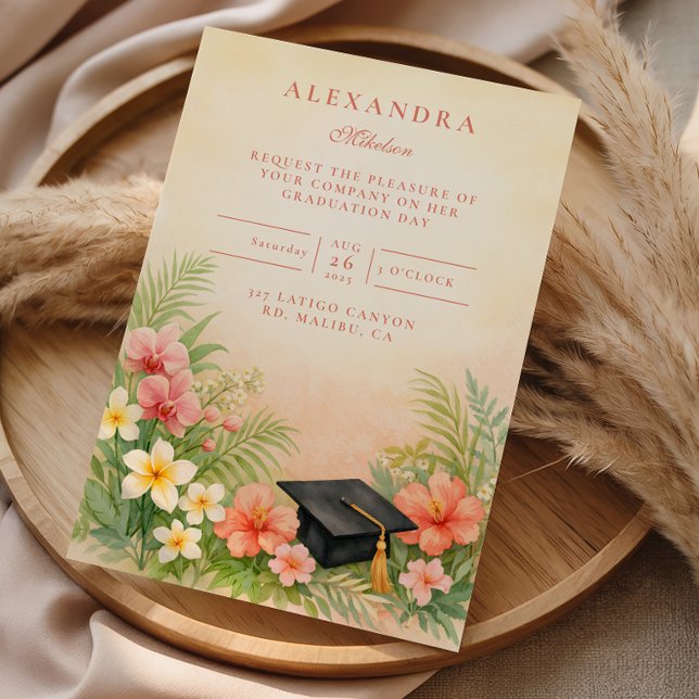 Invitation Fête de remise de diplômes aux fleurs d'Hibiscus (Créateur téléchargé)