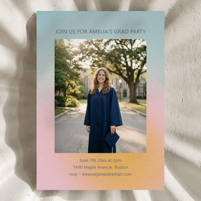 Invitation Fête de remise de diplômes avec dégradé de bleu ro (Créateur téléchargé)