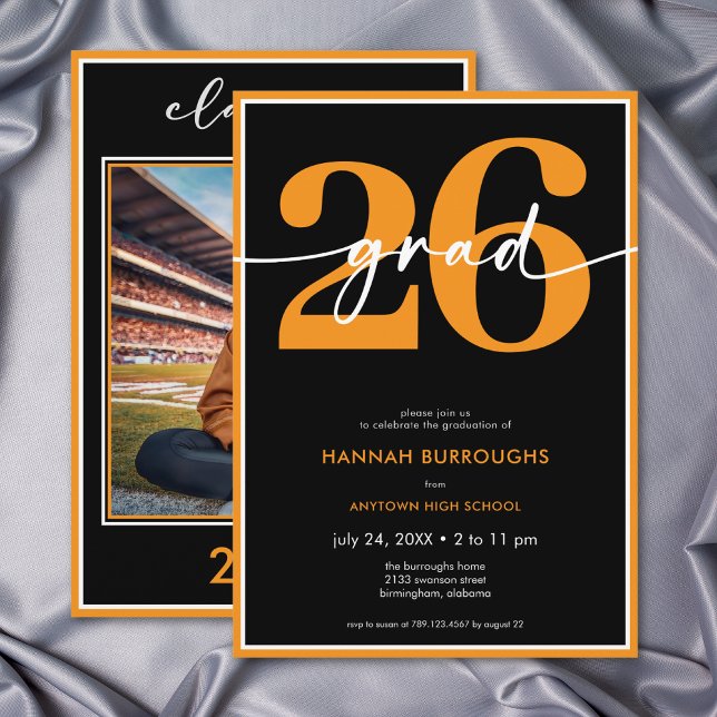 Invitation Fête de remise de diplômes avec écriture orange mi (Modern Minimal Orange Script Graduation Party Invitation)