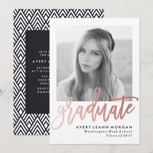 Invitation Fête de remise de diplômes avec lettrage moderne e (Devant / Derrière)