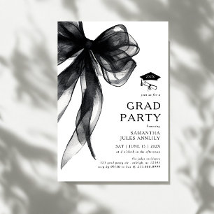 Invitation Fête de remise de diplômes avec nœud noir tendance