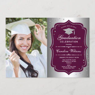 Invitation Fête de Remise de Diplômes avec Photo - Argent Bou