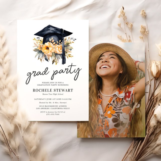 Invitation Fête de remise de diplômes avec photo de fleurs ja (Créateur téléchargé)