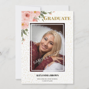 Invitation Fête de remise de diplômes avec photo et fleur ros