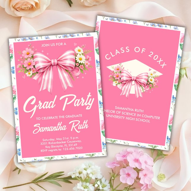 Invitation Fête de remise de diplômes avec ruban de fleurs sa (Créateur téléchargé)