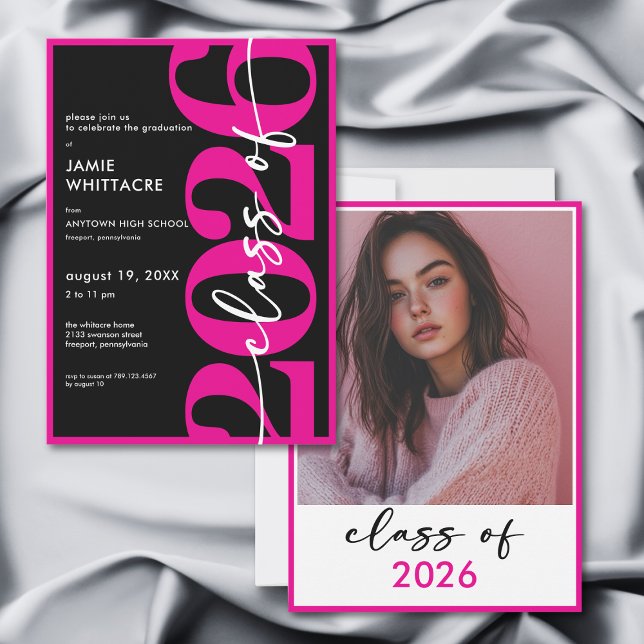 Invitation Fête de remise de diplômes avec typographie minima (Modern Minimal Pink Typography Graduation Party Invitation)