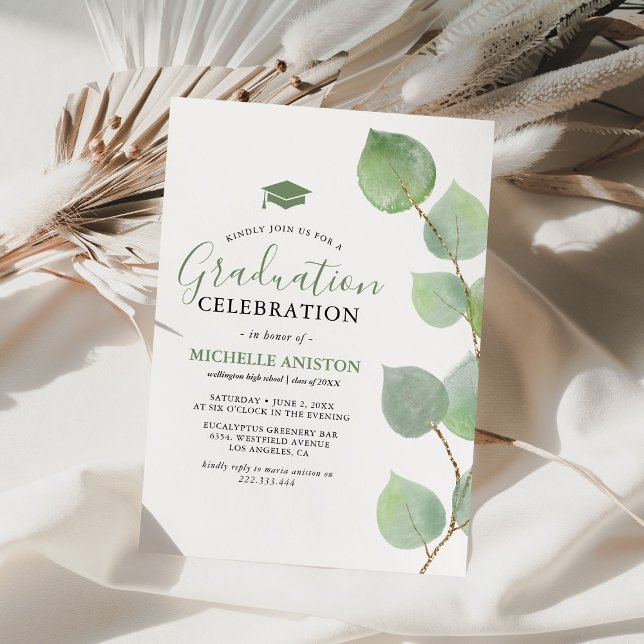 Invitation Fête de remise de diplômes avec verdure d'eucalypt (Créateur téléchargé)