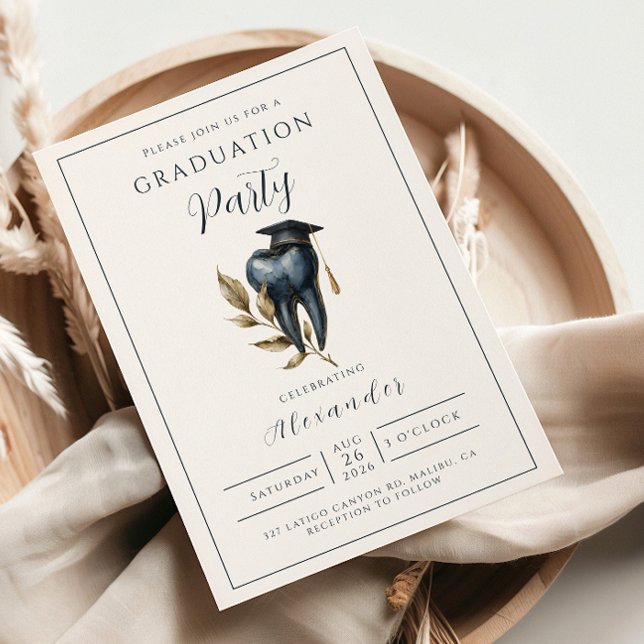 Invitation Fête de remise de diplômes Blue Laurel Tooth (Créateur téléchargé)