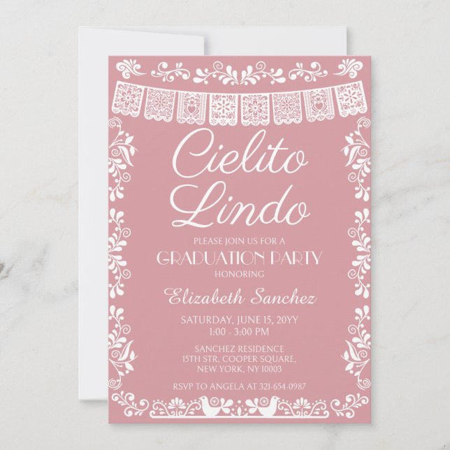 Invitation Fête de remise de diplômes Cielito Lindo rose blus (Devant)