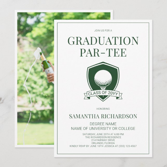 Invitation Fête de remise de diplômes de golf vert et blanc p (Devant / Derrière)