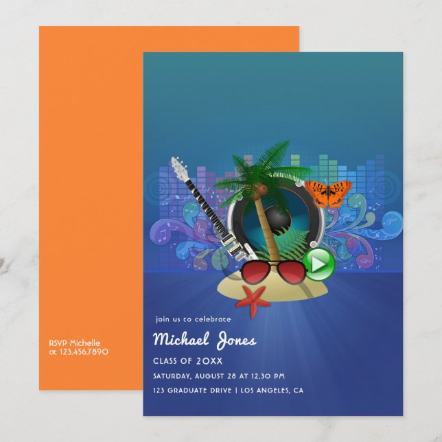 Invitation Fête de remise de diplômes de l'île du Tropical Mu (Devant / Derrière)