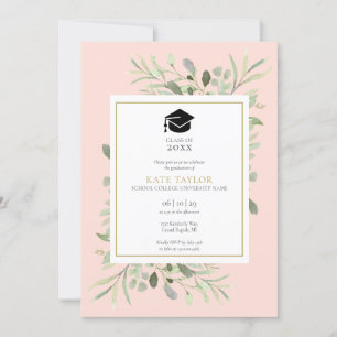 Invitation Fête de remise de diplômes élégante et rose avec v