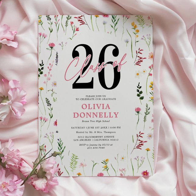 Invitation Fête de remise de diplômes Élégante Fleur Sauvage  (Créateur téléchargé)
