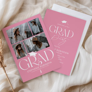 Invitation Fête de remise de diplômes élégante rose et blanch
