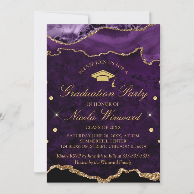 Invitation Fête de remise de diplômes en agate de marbre viol (Devant)