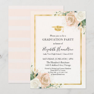 Invitation Fête de remise de diplômes florale rose blush et o