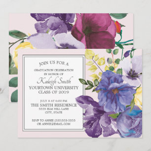 Invitation Fête de remise de diplômes florale violet jaune ro