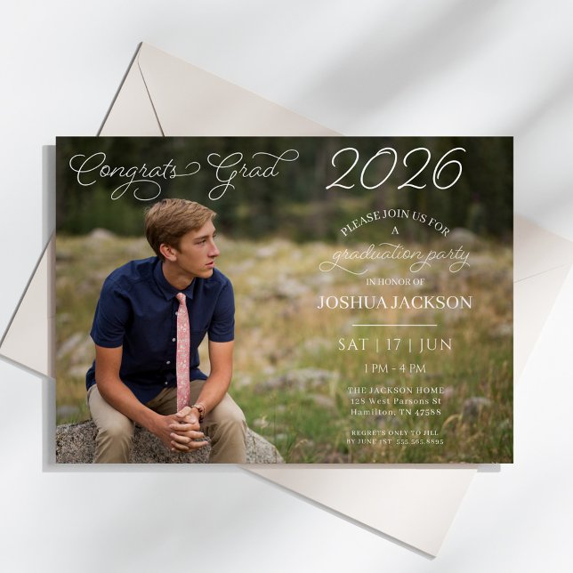 Invitation Fête de remise de diplômes horizontale avec écritu (Modern Photo Script Horizontal Graduation Party Invitation)