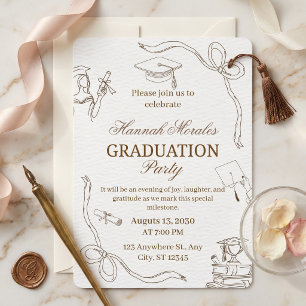 Invitation Fête de remise de diplômes minimaliste et girly à
