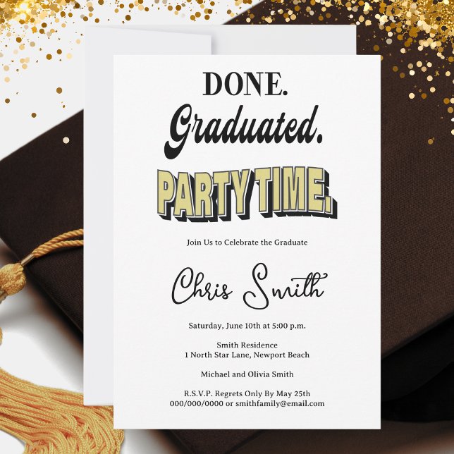 Invitation Fête de remise de diplômes moderne (Graduation Party Invitation - Modern and Fun. Time to celebrate!)