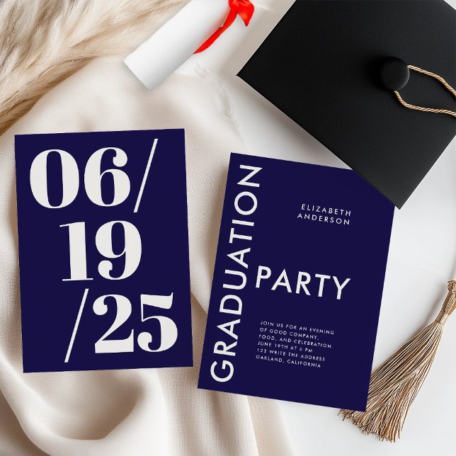 Invitation Fête de remise de diplômes moderne audacieuse bleu (Créateur téléchargé)