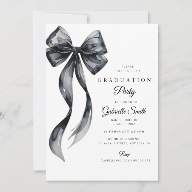 Invitation Fête de remise de diplômes moderne avec un nœud no (Devant)