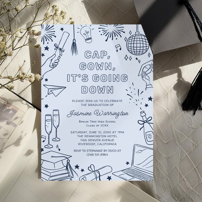Invitation Fête de remise de diplômes moderne bleu fantaisist (Créateur téléchargé)