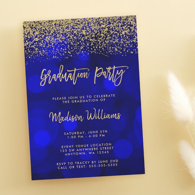 Invitation Fête de remise de diplômes Moderne Bleu Paillettes (Créateur téléchargé)