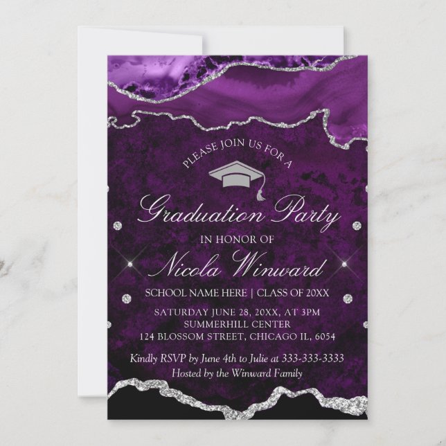 Invitation Fête de remise de diplômes moderne en marbre d'aga (Devant)