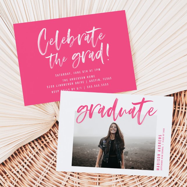Invitation Fête de remise de diplômes Moderne Rose Chaud Écri (Créateur téléchargé)
