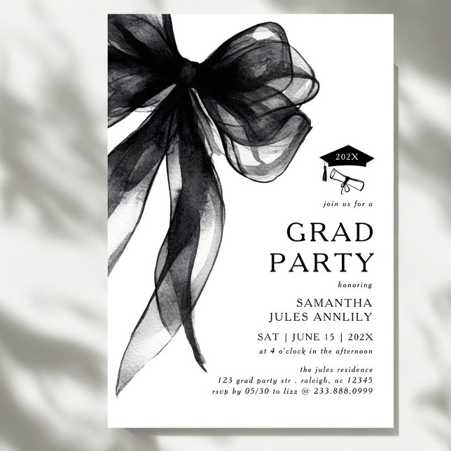 Invitation Fête de remise de diplômes Moderne Tendance Noir R (Créateur téléchargé)