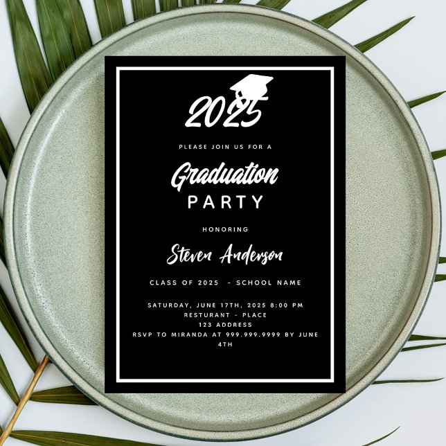 Invitation Fête de remise de diplômes noir blanc 2026 (Créateur téléchargé)