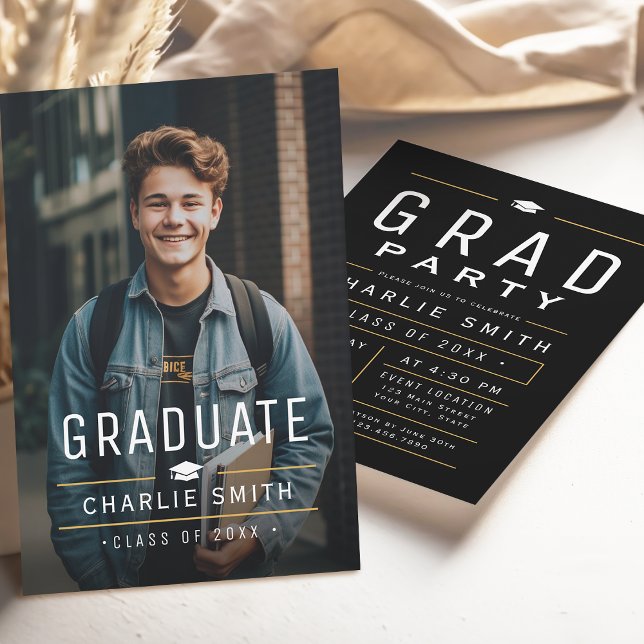 Invitation Fête de remise de diplômes photo avec typographie  (Modern Simple Typography Photo Graduation Party Invitation)