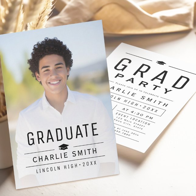 Invitation Fête de remise de diplômes photo avec typographie  (Modern Simple Typography Photo Graduation Party Invitation)