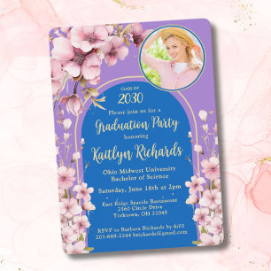 Invitation Fête de remise de diplômes photo florale rose aqua