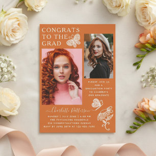 Invitation Fête de remise de diplômes photo papillon orange m