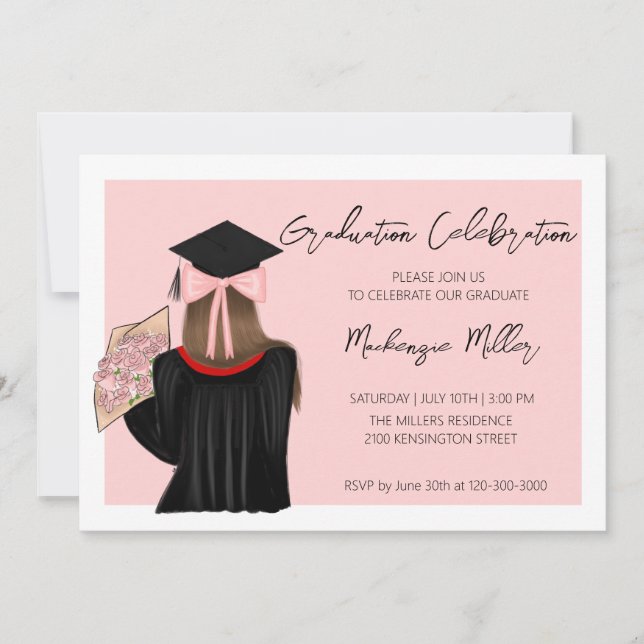 Invitation Fête de remise de diplômes pour fille coquette aux (Devant)