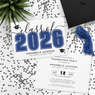 Invitation Fête de remise de diplômes simple moderne bleu