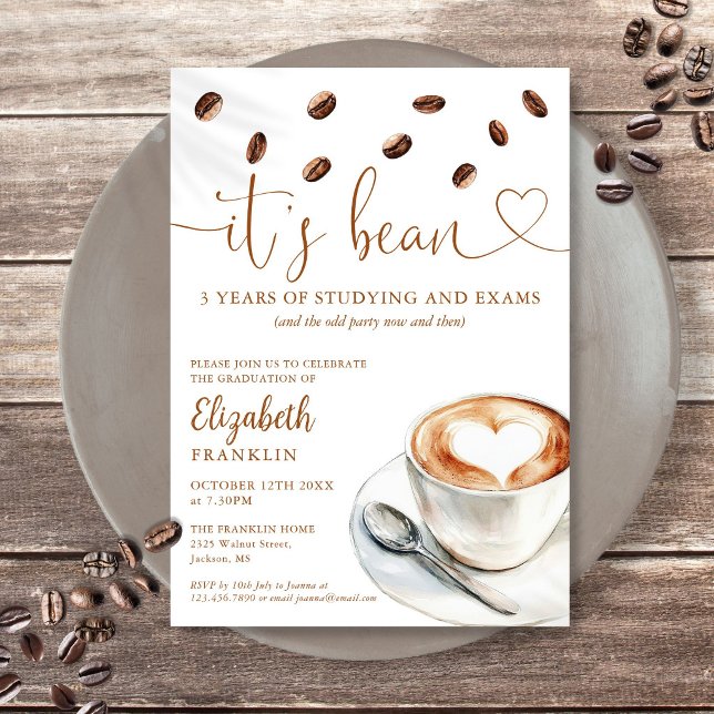 Invitation Fête de remise de diplômes sur le thème du café po (Modern Fun Coffee Themed Graduation Party Invitation)